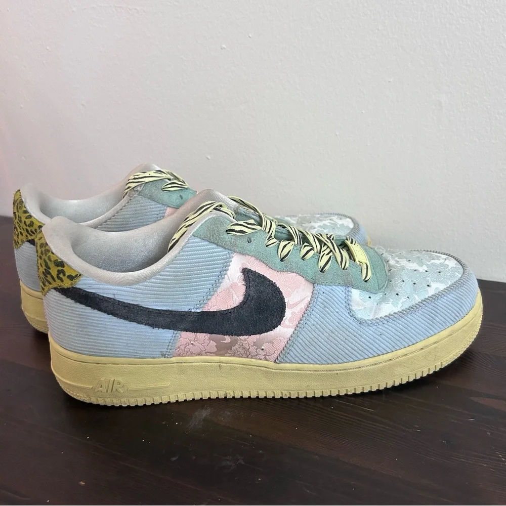 NIKE Air Force One Spring Mix low top Celestine Blue Off Black Sz 12 EU 44.5 - Picture 2 of 9